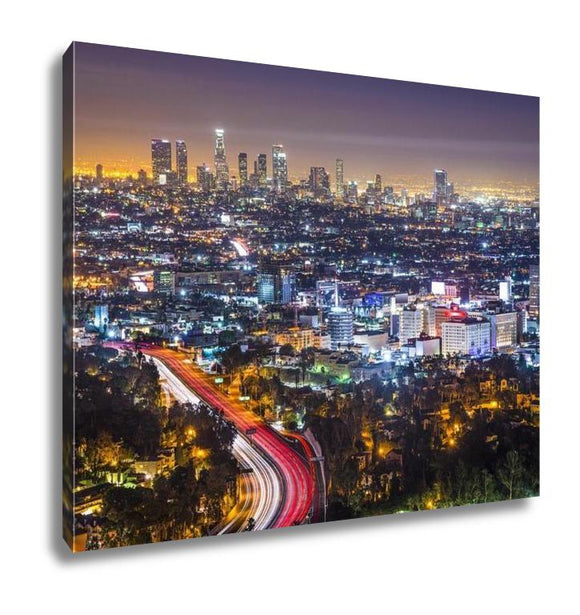 Gallery Wrapped Canvas, Los Angeles Californiusdowntown Skyline At Night