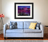 Framed Print, Downtown La Night Los Angeles Sunset Colorful Skyline California