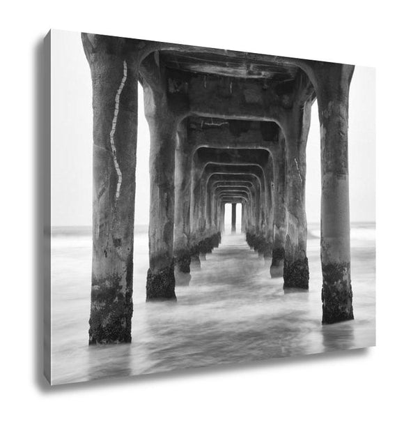 Gallery Wrapped Canvas, Under The Pier Black And White Photo Manhattan Beach California