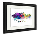 Framed Print, Houston Skyline In Watercolor