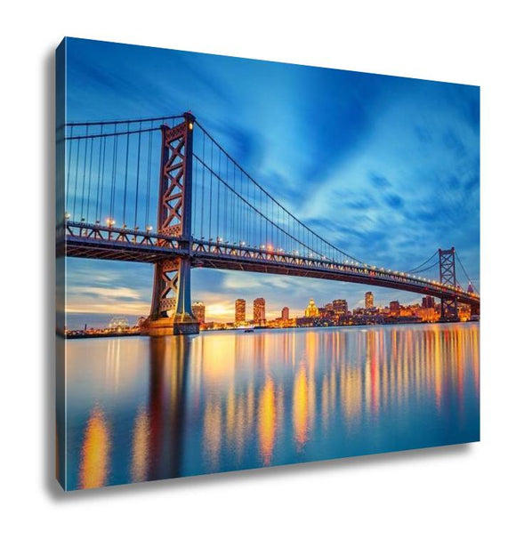 Gallery Wrapped Canvas, Ben Franklin Bridge In Philadelphiat Sunset