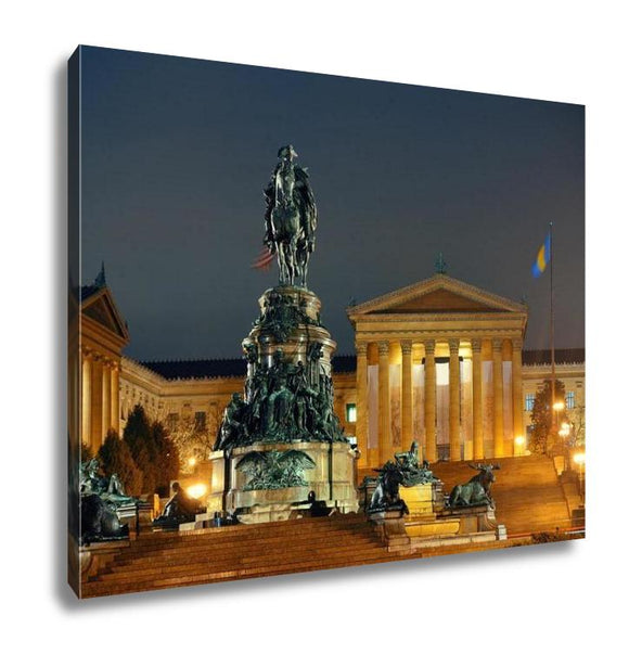 Gallery Wrapped Canvas, Philadelphiart Museum At Night As Famous City Attractions