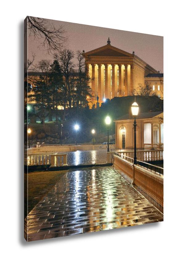 Gallery Wrapped Canvas, Philadelphia Art Museum At Night As The Famous City Attractions