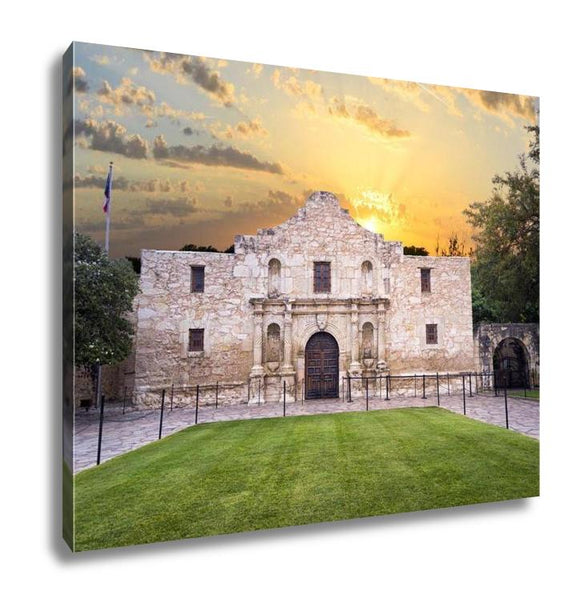 Gallery Wrapped Canvas, Exterior View Of Historic Alamo Shortly After Sunrise