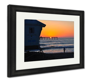 Framed Print, Sunset At Ocean Beach San Diego Ca