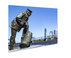 Metal Panel Print, Jacksonville Floridskyline Sailor Sculpture Along St Johns River