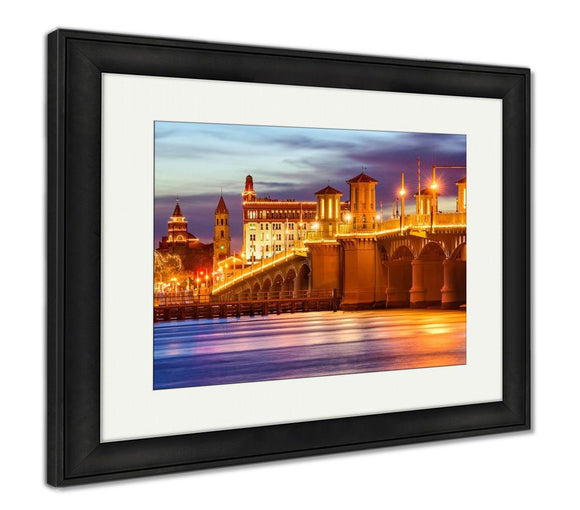 Framed Print, Jacksonville St Augustine Floriduscity Skyline Bridge Lions