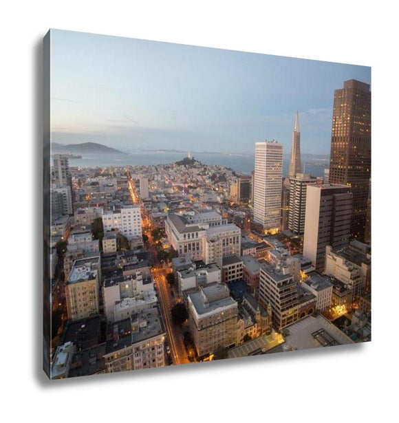 Gallery Wrapped Canvas, Aerial Views City Skyline San Francisco Bay From Downtown Dusk