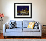 Framed Print, Vibrant Skyline Of Columbus Ohio With The Main Street Bridge