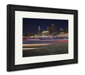 Framed Print, Traffic On The Rich Street Bridge In Columbus Ohio During The Holiday Season