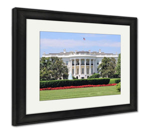 Framed Print, White House From South Lawn On Summer Day Flowers And Fountain Truman