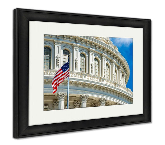 Framed Print, Washington Dc Capitol On Cloudy Sky