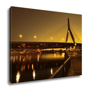 Gallery Wrapped Canvas, Boston Zakim Bridge Sunset In Bunker Hill Massachusetts USA