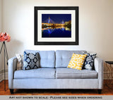 Framed Print, Boston Zakim Bridge Sunset In Bunker Hill Massachusetts USA