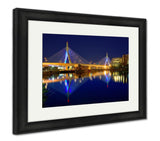 Framed Print, Boston Zakim Bridge Sunset In Bunker Hill Massachusetts USA