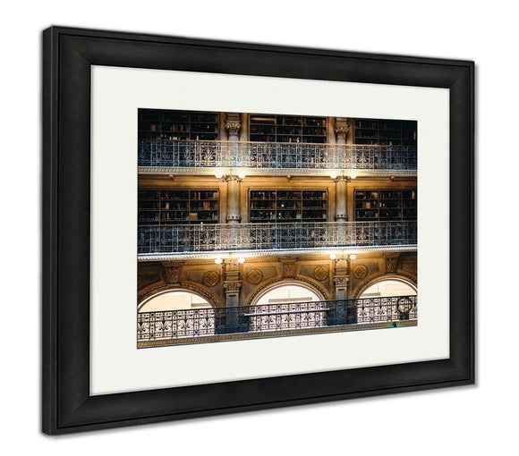 Framed Print, Balconies Inside Peabody Library Mount Vernon Baltimore Maryland