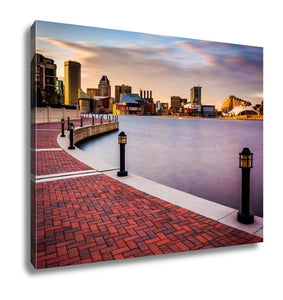 Gallery Wrapped Canvas, Long Exposure Skyline Waterfront Promenade Baltimore Maryland