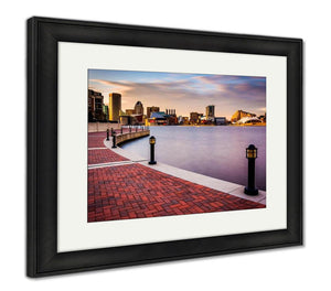 Framed Print, Long Exposure Skyline Waterfront Promenade Baltimore Maryland