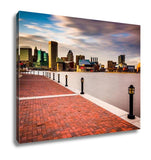 Gallery Wrapped Canvas, Long Exposure Skyline Waterfront Promenade Baltimore Maryland