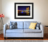 Framed Print, Marina And Apartment Building At Night In Baltimore Maryland