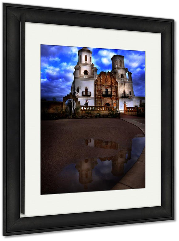 Framed Print, San Xavier Mission In Tucson Arizona Christian Church With Cross