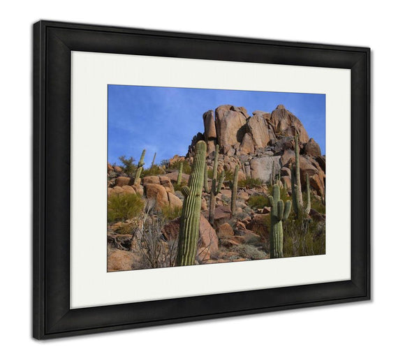 Framed Print, Desert Scenic With Big Boulder