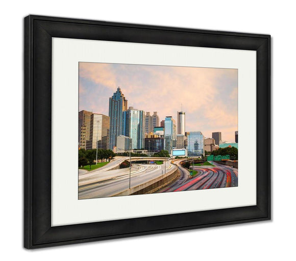 Framed Print, Downtown Atlantgeorgiat Sunset Time