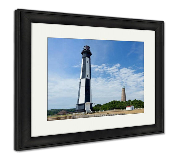 Framed Print, Old And New Cape Henry Lighthouses In Virginibeach