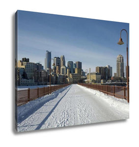 Gallery Wrapped Canvas, Snow Covering The Stone Arch Bridge Minneapolis Minnesota USA