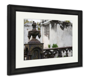 Framed Print, New Orleans Wrought Iron Cemetery Post