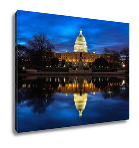 Gallery Wrapped Canvas, Us Capitol Building And Reflection At Sunrise Washington Dc USA