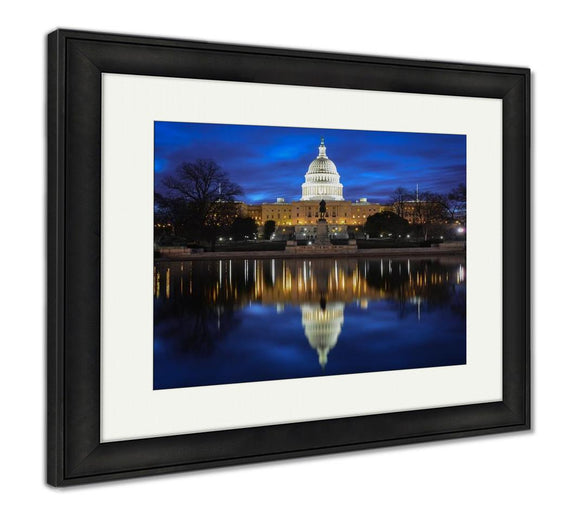 Framed Print, Capitol Building At Night Washington Dc United States Of America