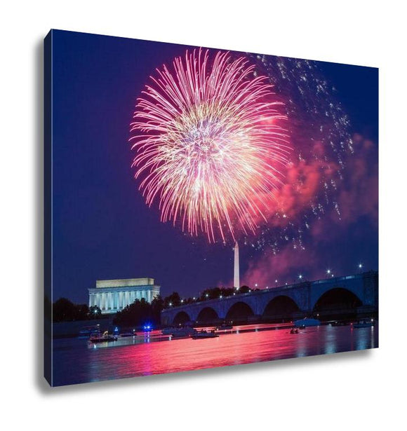 Gallery Wrapped Canvas, Lincoln Memorial Fireworks Over Washington Dc