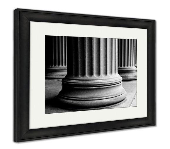 Framed Print, Closeup Of Classic Columns In Black And White