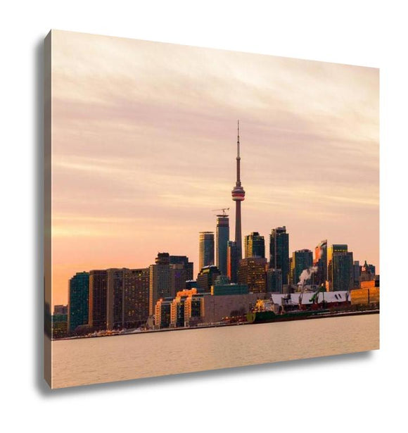 Gallery Wrapped Canvas, Cn Tower Part Of Toronto Skyline From East At Sunset