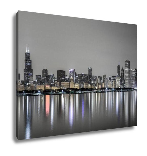 Gallery Wrapped Canvas, View Of Chicago Skyline Over Lake Michigan At Night