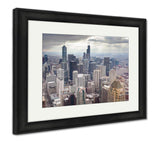 Framed Print, Chicago Skyline On Stormy Winters Day In Illinois USA