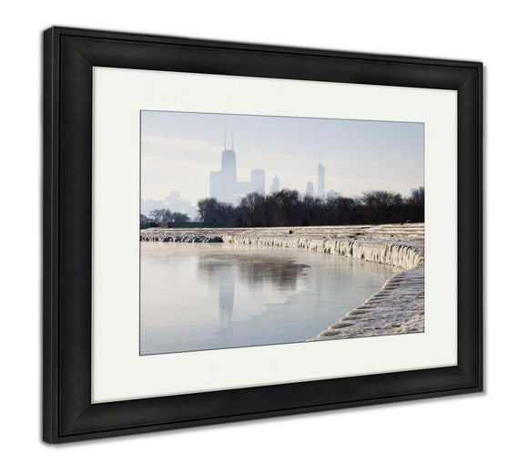 Framed Print, Icy Winter Morning In Chicago Illinois USA