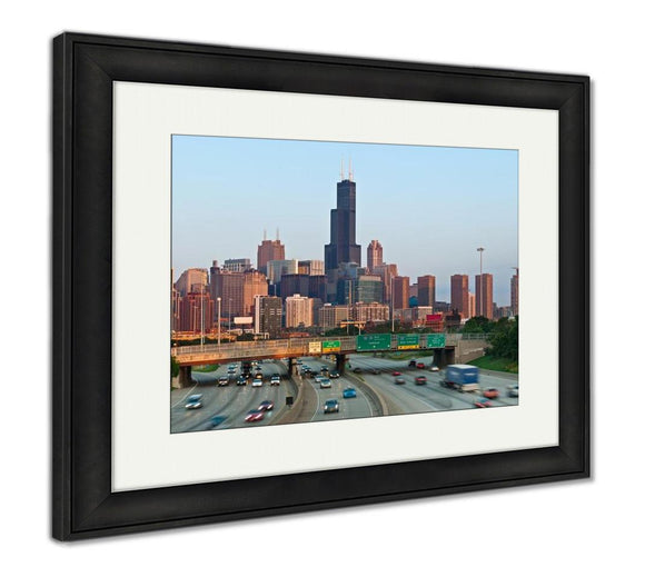 Framed Print, Busy Highway I94 Heading To Chicago Downtown