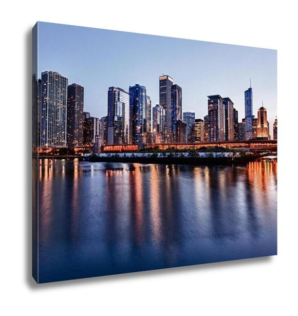 Gallery Wrapped Canvas, Sunset Over Chicago From Navy Pier