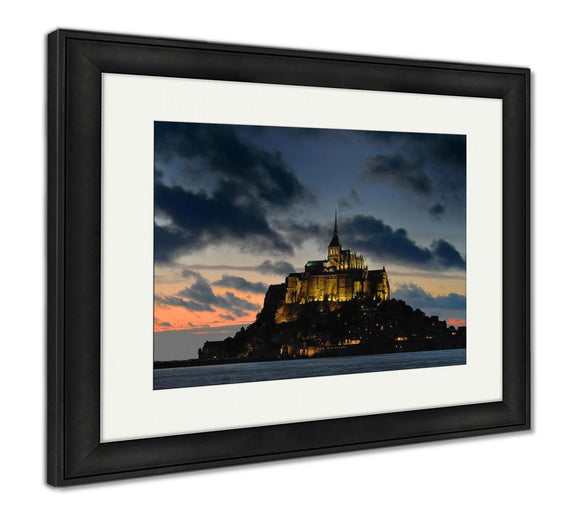 Framed Print, Mont St Michel Illuminated At Night Normandy France