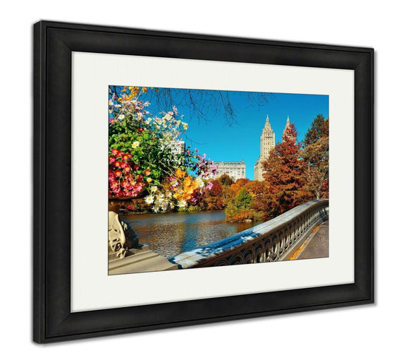 Framed Print, Central Park Autumn Buildings Midtown Manhattan New York City