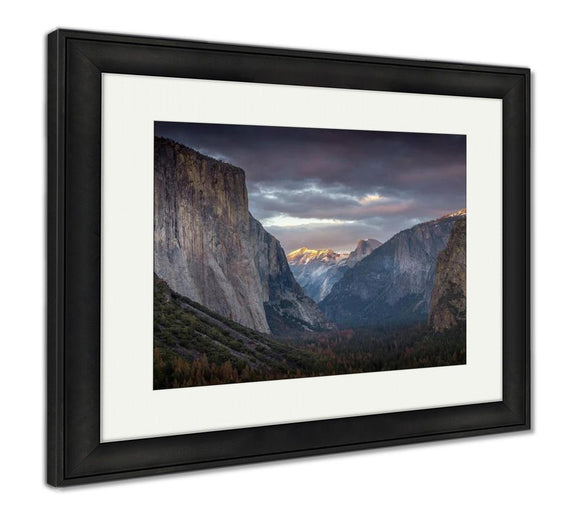 Framed Print, Tunnel View Yosemite Valley Overlooking El Capitan Half Dome Bridalveil Falls