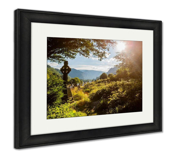 Framed Print, Old Faithful Old Celtic Cross Glendalough Wicklow Mountain