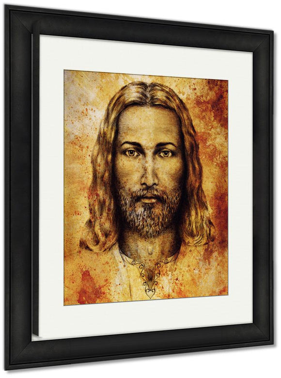 Framed Print, Pencils Drawing Jesus On Vintage Paper Ornament On Clothing Old