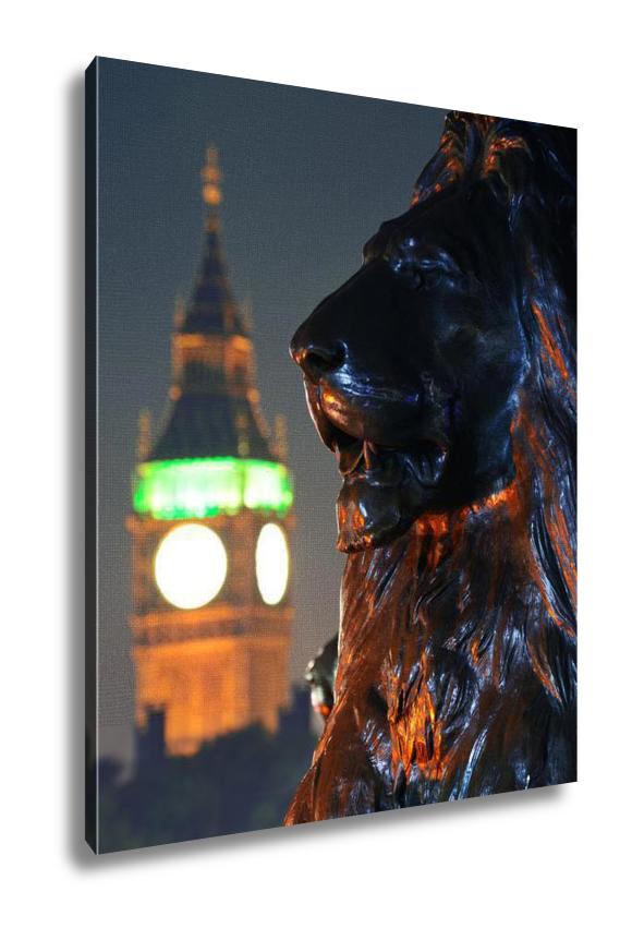 Gallery Wrapped Canvas, Trafalgar Square Lion Statue And Big Ben In London