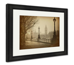 Framed Print, Vintage Retro Picture Of Big Ben Houses Of Parliament In London