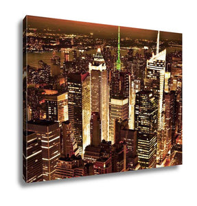 Gallery Wrapped Canvas, New York Sunset Skyline Taken From The Empire State Building Gold Filter