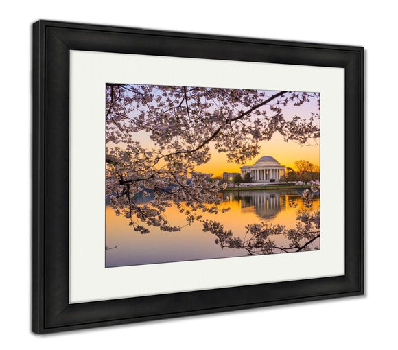 Framed Print, Washington Dc At Tidal Basin And Jefferson Memorial During Spring