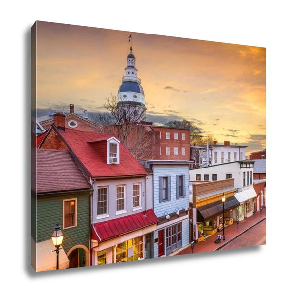 Gallery Wrapped Canvas, Capitol Building Annapolis Maryland Usdowntown View Over Main